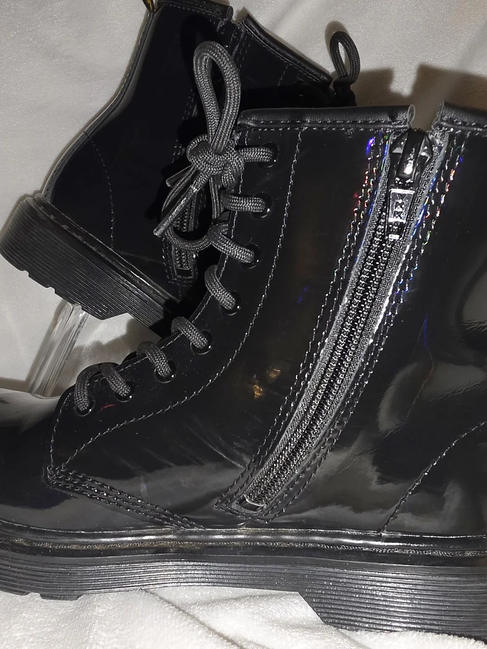 Dr. Martens Kids Black Patent Leather Combat Boots Zipper EU 34 US Youth 3